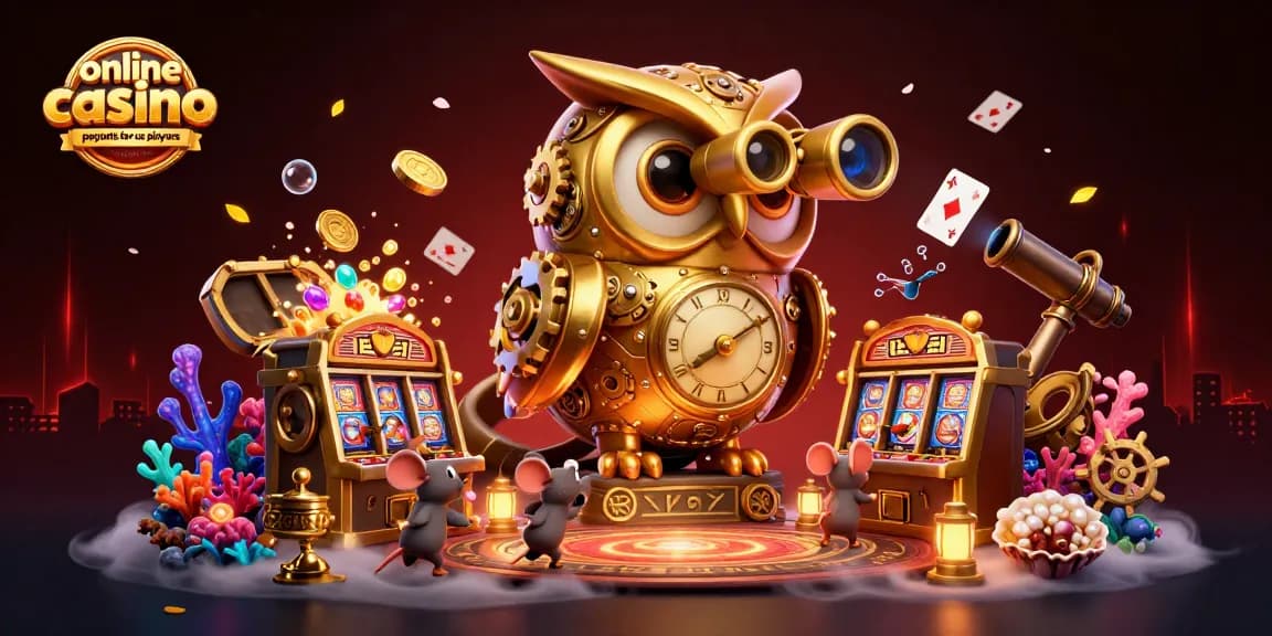 Experience the thrill of online casino payouts for us players with a golden owl and vibrant game elements.