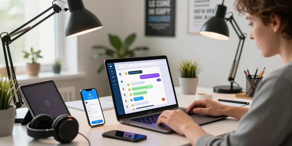 Accessing the Telegram Web Version from a modern workspace with laptop and smartphone.