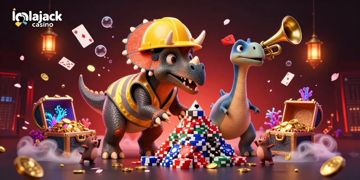 Engage in thrilling gameplay at lolajack casino with a vibrant and dynamic illustration depicting a 3D scene filled with energy.