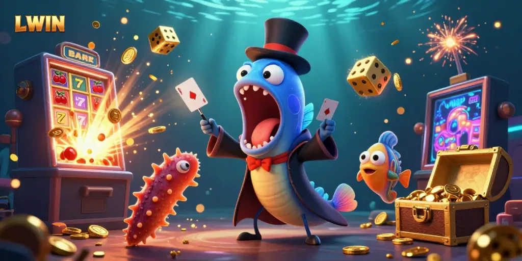 Experience the excitement of LLWIN with a vibrant underwater casino scene featuring dynamic games and enchanting characters.