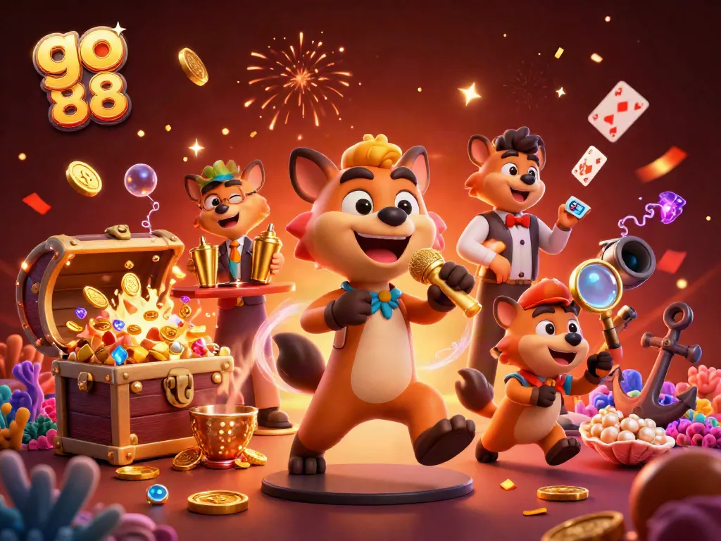 Experience the vibrant energy of go 88 at a lively comedy casino club featuring animated hyenas.