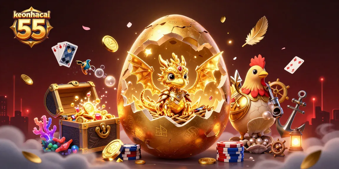 Engage with keonhacai 55 by exploring a breathtaking golden dragon scene filled with poker chips and treasures.
