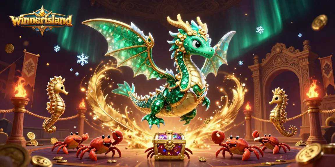 Experience the thrill of gaming at Winnerisland casino with a vibrant treasure-filled illustration.